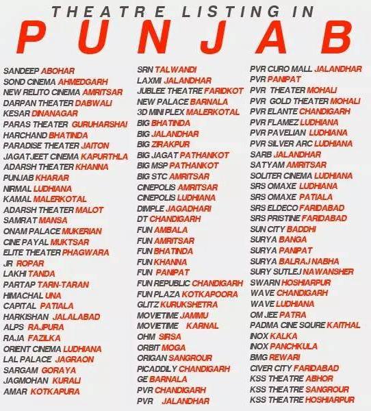Punjab theatre listing ‪‎Eh Janam Tumhare Lekhe‬ movie Releasing today 30th Jan
